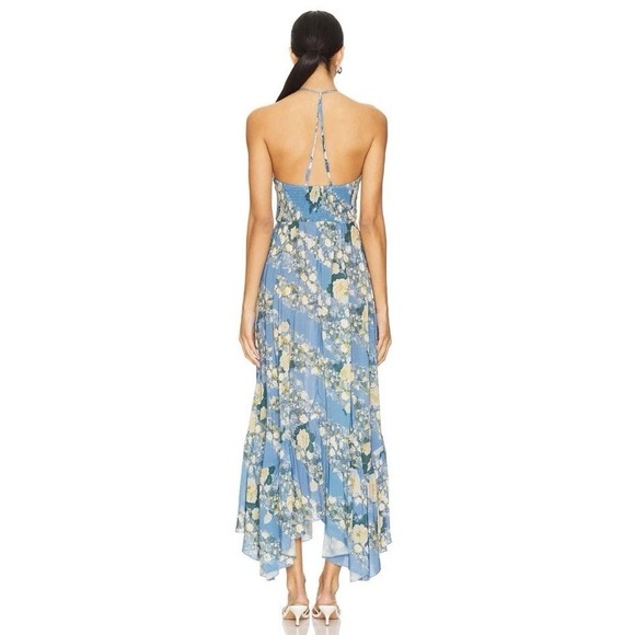 Free People Revolve Size Large HeatWave Blue Floral Print Smocked Maxi Dress NEW - Picture 2 of 15